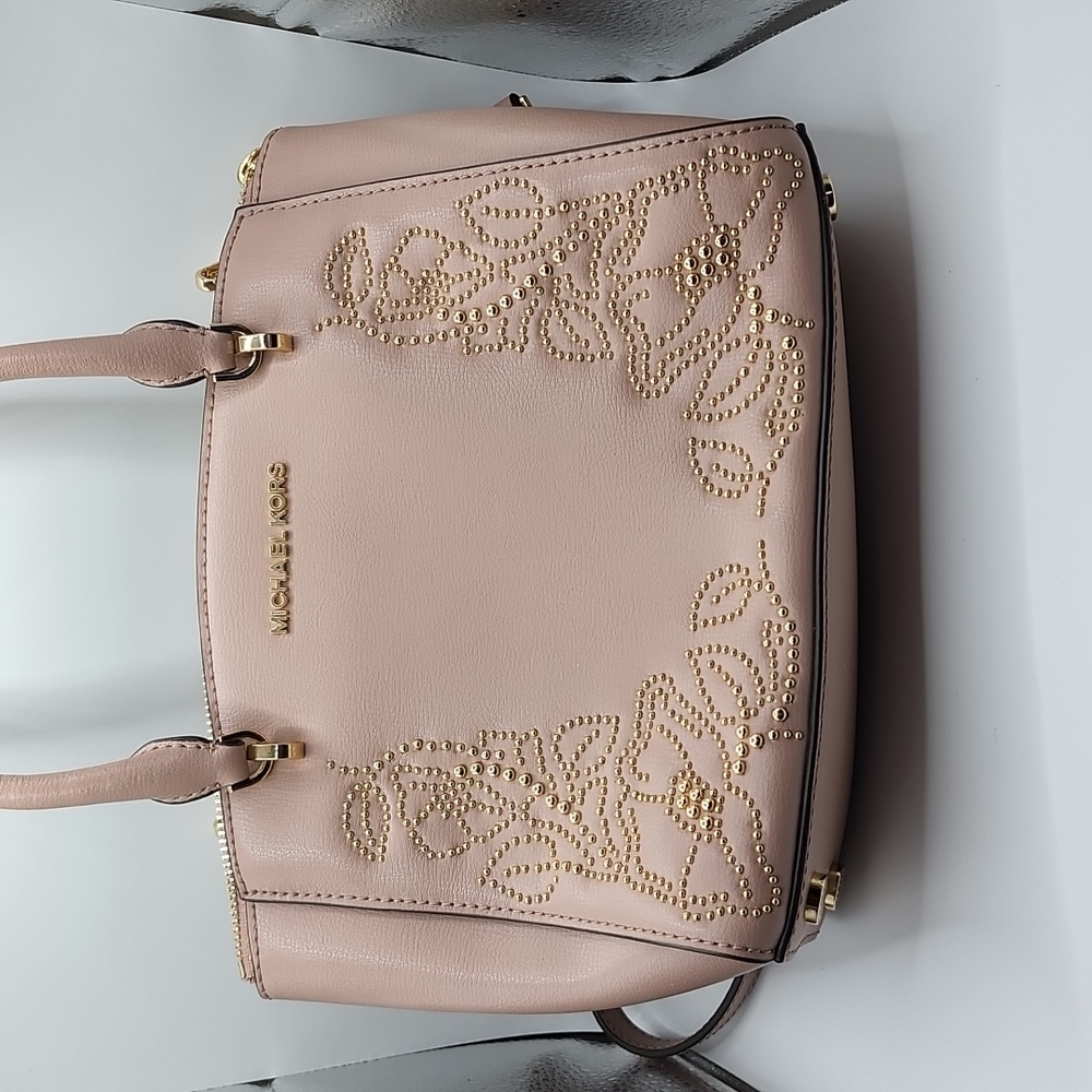 Michael Kors Ellis pink studded crossbody satchel